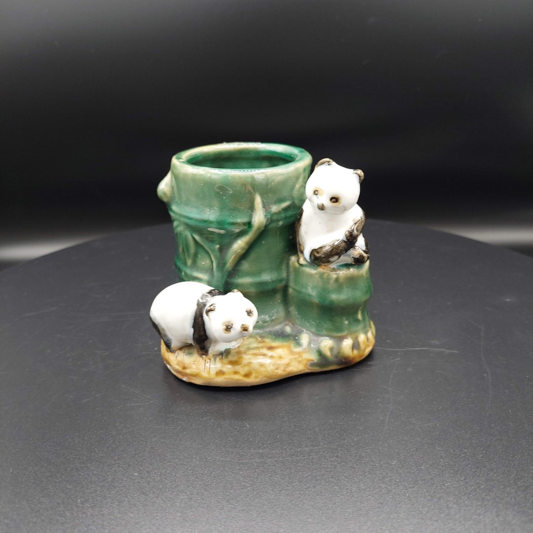 Vintage Bamboo and Pandas Majolica Planter - Etsy
