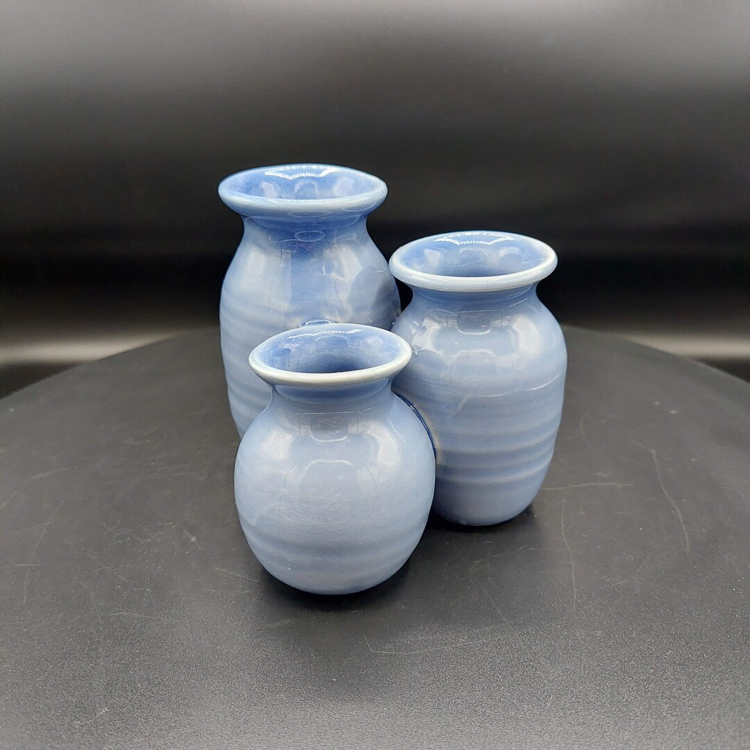 Vintage Signed Foxlo Hand Thrown Studio Pottery Tiered Triple Vase in ...