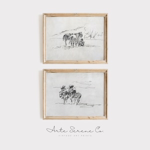 VINTAGE Southwestern Gallery Wall SET Western Cowboy Digital Art Prints Rustic Country Printable Wall Art Set Western Neutral Prints