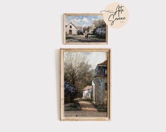 PRINTABLE Vintage Art Set of 2 Landscape Art Prints French Cottage Landscape Country Farmhouse Wall Art Farmhouse Prints Set