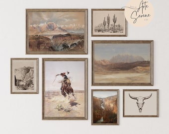 VINTAGE Southwestern Wall Art Set Western Cowboy DIGITAL PRINTS Neutral Western Art Prints Rustic Country Printable Wall Art Western Decor