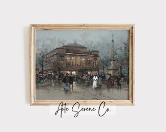 PRINTABLE Vintage Wall Art French Cityscape European Fine Art Print Digital Download Contemporary Art Moody European Vintage Art Print
