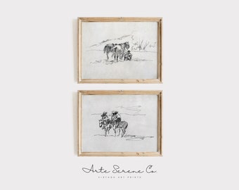 VINTAGE Southwestern Gallery Wall SET Western Cowboy Digital Art Prints Rustic Country Printable Wall Art Set Western Neutral Prints