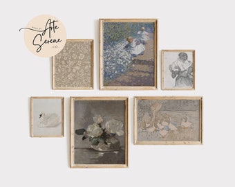 Nursery Art Prints SET of 6 Vintage Neutral Nursery Gallery Art Set Blue Nursery Wall Art Digital Download Nursery Wall Art PRINTABLE Set