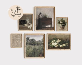 VINTAGE Art Print SET of 6 Digital Download Art Prints Printable Wall Art Vintage Prints Set Gallery Wall Art Vintage Farmhouse Printables