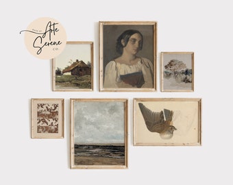 Printable Wall Art Set of 6 Beige Neutral Art Set Vintage Prints Set of 6 Neutral Farmhouse Wall Art Digital Download Art Set