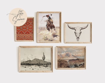 VINTAGE Southwestern Gallery Wall Art Print Set of 5 Western Cowboy DIGITAL PRINTS Rustic Country Printable Wall Art