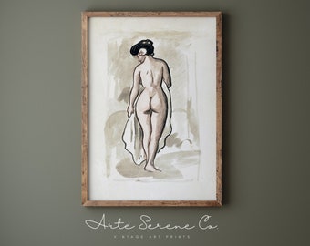 Vintage Bathroom Decor Wall Art Beige Bathroom Art Print Printable Wall Art Woman's Portrait Bathroom Art Neutral Bathroom Art