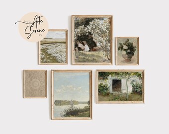 PRINTABLE Wall Art SET OF 6 Vintage Prints Cottagecore Decor Digital Download Art Prints Set Vintage Gallery Wall Set Neutral Farmhouse Art
