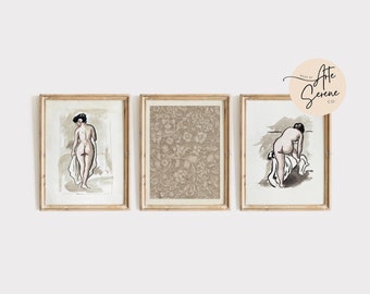 Neutral Bathroom Art Print SET of 3 Printable Wall Art Set Vintage Bathroom Wall Art Set Beige Bathroom Art Printable Art Set for Bathroom