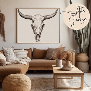 VINTAGE Arte de la pared del suroeste arte del boceto del cráneo del ganado, arte de la pared de la sala de estar del suroeste, impresión de arte occidental, descarga digital de impresiones occidentales