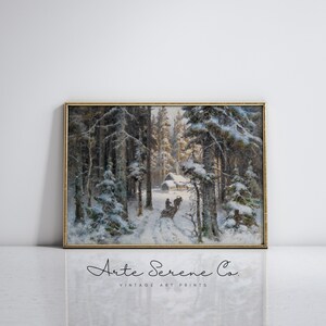 Vintage Winter Wall Art Printable, White Christmas Wall Art, Rustic Farmhouse Christmas Decor, Winter Landscape Print Digital Download