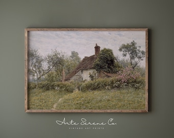 Cottage landschap Art Print Cottagecore Home Decor landschap Art Print afdrukbare muur kunst lente landschap print digitale kunst print