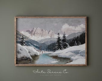 Stampa artistica rustica con paesaggio invernale, stampa artistica con paesaggio invernale, stampa artistica vintage con paesaggio invernale, stampa artistica vintage con decorazione murale invernale