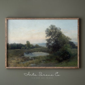 PRINTABLE Landscape Oil Painting Vintage Landscape Art Print Digital Download Wall Art Green Landscape Vintage Art Print