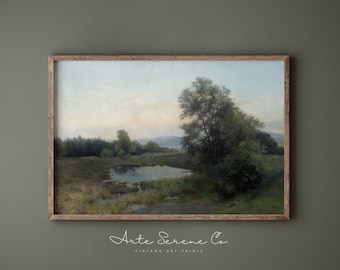 PRINTABLE Landscape Oil Painting Vintage Landscape Art Print Digital Download Wall Art Green Landscape Vintage Art Print