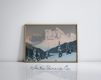 Stampa artistica da parete invernale vintage, arte natalizia bianca, decorazione da parete natalizia in fattoria, stampabile arte digitale download pittura stampe vintage