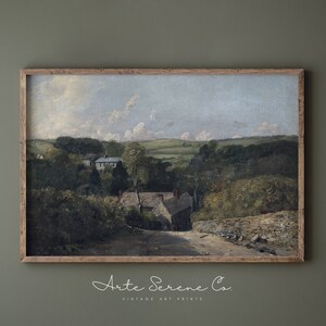 PRINTABLE Wall Art Vintage Landscape Oil Painting Digital Download Art For Print Art For Living Room Green Countryside Landscape Painting