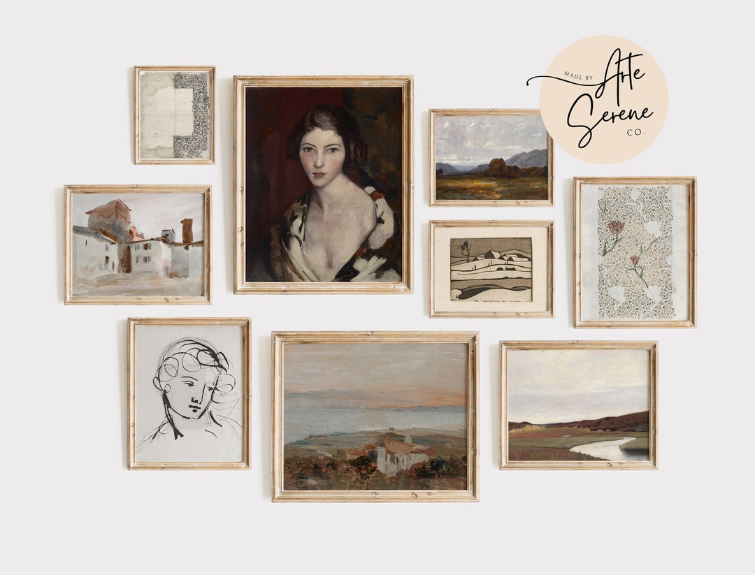 VINTAGE Art Print SET of 9 Printable Wall Art Set Rustic Wall Art Warm ...