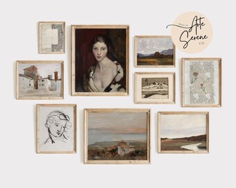VINTAGE Art Print SET Of 9 Printable Wall Art Set Rustic Wall Art Warm Toned Prints Vintage Printables Set Neutral Gallery Art