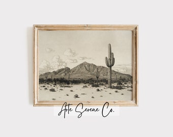 Cactus bohème imprimable du sud-ouest des États-Unis, croquis, impression numérique, impression d'art western paysage désertique, impression d'art mural imprimable en téléchargement numérique