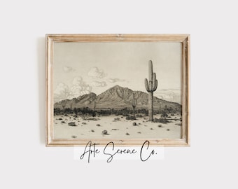 VINTAGE Southwestern Printable Boho Cactus Sketch DIGITAL PRINTS Desert Landscape Western Art Prints Printable Wall Art Digital Download