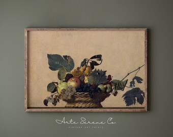 Still Life Fruit Bowl Oil Painting VINTAGE Printable Wall Art, Beige Minimalist Kitchen Art Print, Large Wall Art Print Modern Kitchen Decor