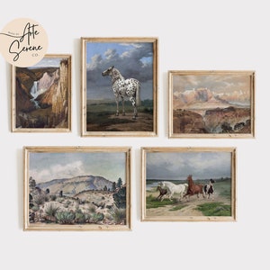 VINTAGE Southwestern Gallery Wall SET of 5 Western Horse Art Print Western Cowboy Digital Prints Rustic Country Landscape Printable Wall Art