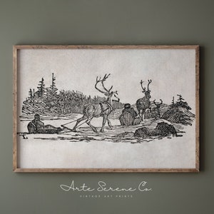 Farmhouse Christmas Wall Art Minimalist Holiday Decor, Sketch Art Printable Christmas Wall Art, Neutral Winter Art Print Digital Download