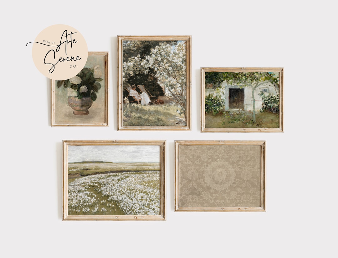 PRINTABLE Wall Art SET OF 5 Vintage Art Prints Cottagecore Decor ...