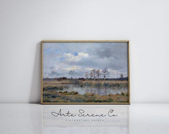 Peinture de paysage abstrait, grand art mural imprimable, peinture vintage imprimable, impression d'art en téléchargement numérique, paysage abstrait vintage