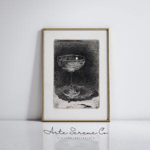 Martini Glass Art Print Bar Cart Decor, Minimalist Bar Artwork, Printable Wall Art Vintage Sketch Art Print, Neutral Kitchen Decor, Wine Art