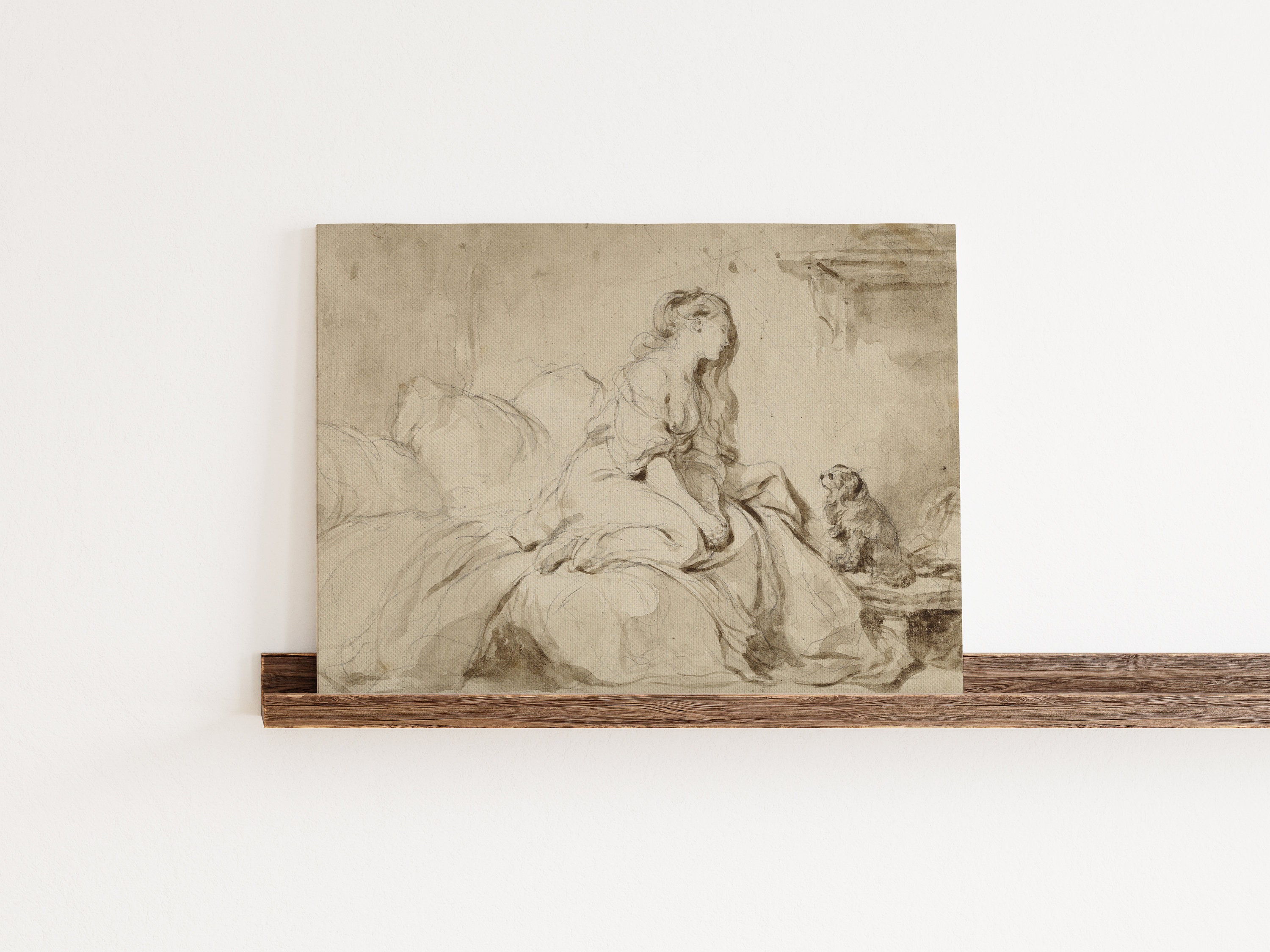 VINTAGE Sketch Art Print PRINTABLE Wall Art, Woman and Dog Antique ...