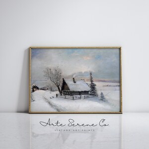VINTAGE Winter Landscape Art Print Digital Download Winter Home Decor Rustic Winter Landscape Painting Farmhouse Winter Wall Art