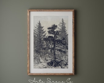 Printable Wall Art Vintage Landscape Sketch | Neutral Wall Art Print Digital Download | Beige Neutral Art Prints | Rustic Modern Art