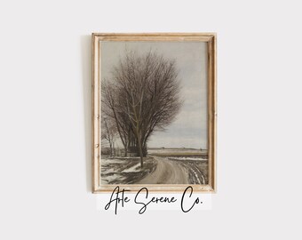 Rustic Landscape Art Print Moody Wall Art PRINTABLE Digital Download Vintage Art Print Muted Landscape Painting Farmhouse Prints