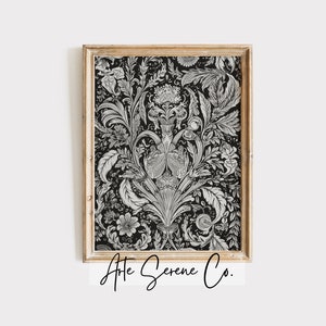 アンティーク タペストリー パターン プリント 印刷可能な壁アート 黒と白のテキスタイル デジタル ダウンロード アートプリント 印刷可能なモダン壁アート