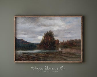 Impresión artística de paisaje rústico de otoño, arte de pared imprimible, decoración del hogar de otoño, decoración de granja de otoño, pintura al óleo vintage imprimible, paisaje de otoño