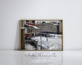 Vintage Winter Art Print Printable Wall Art Digital Download Winter Landscape Painting Vintage Winter Home Decor