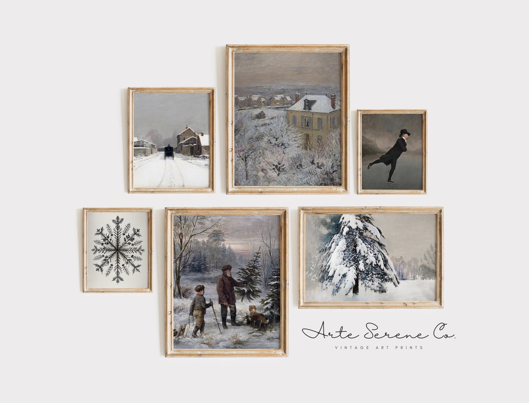 VINTAGE Winter Art Print SET of 6, Farmhouse Christmas Wall Art ...