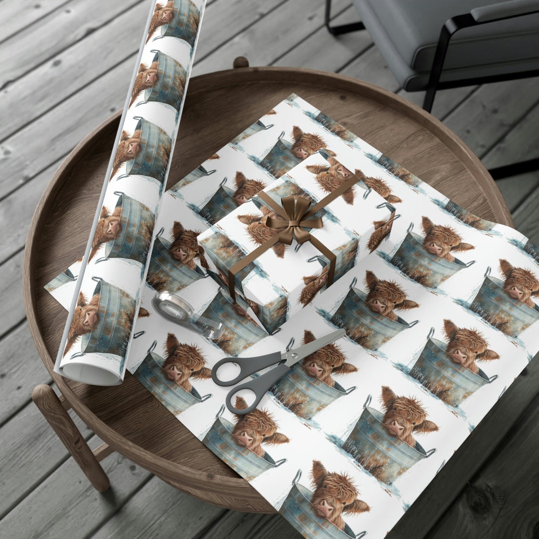 Adorable Wooly Cow Wrapping Paper, Northland Cow Gift Wrap, Country