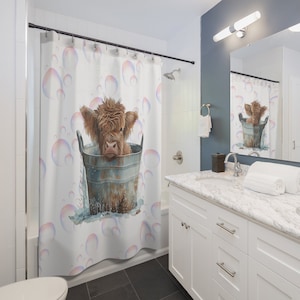 Baby Wooly Cow Shower Curtain, Northland Cow Shower Curtain, Shower Accessories, Gift Idea, Farmhouse Decor