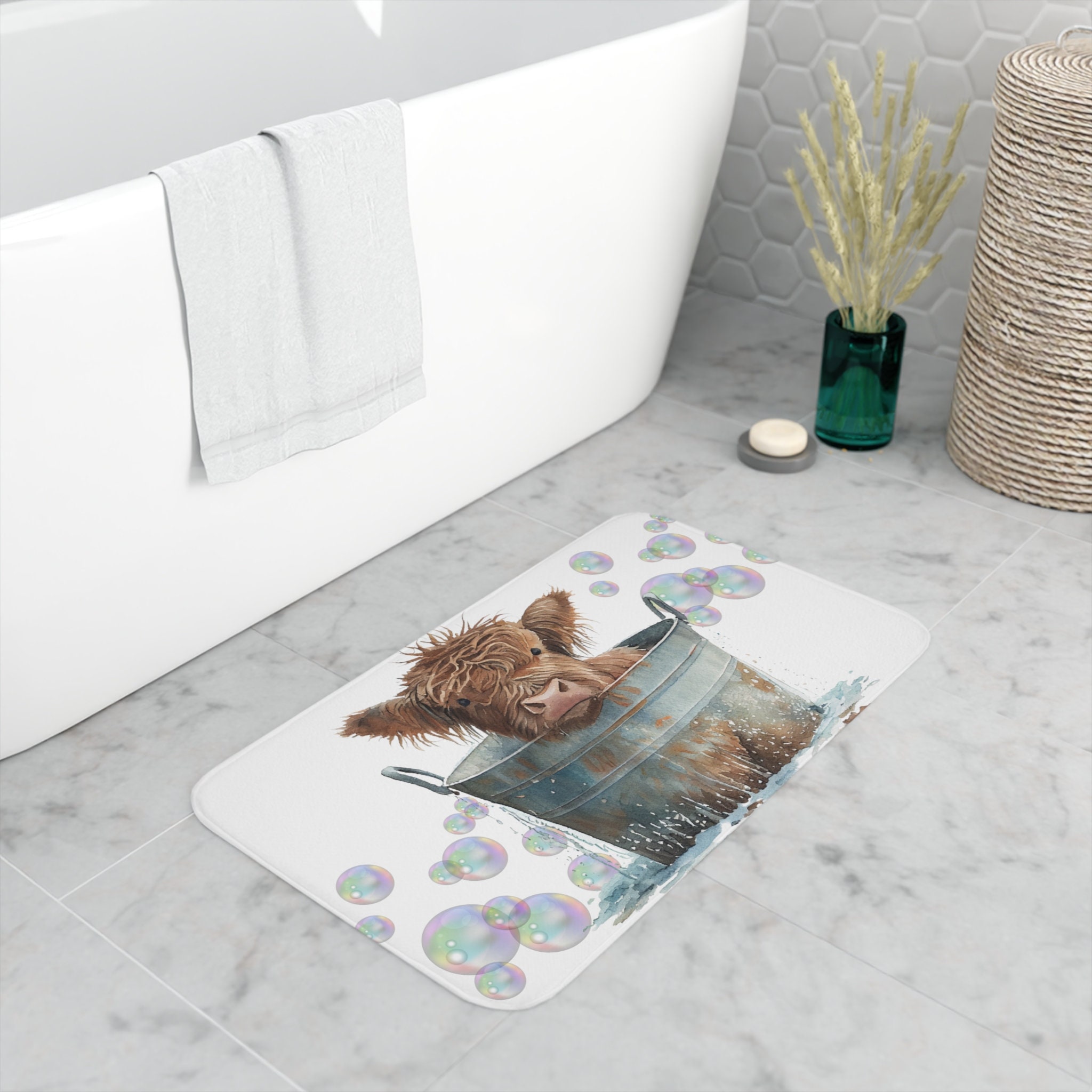 Cute Wooly Cow Memory Foam Bath Mat Bathroom Decor Country Etsy