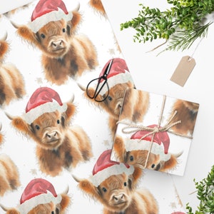 Santa Wooly Cow Wrapping Paper, Christmas Wrapping paper, Northland cow, Country Design