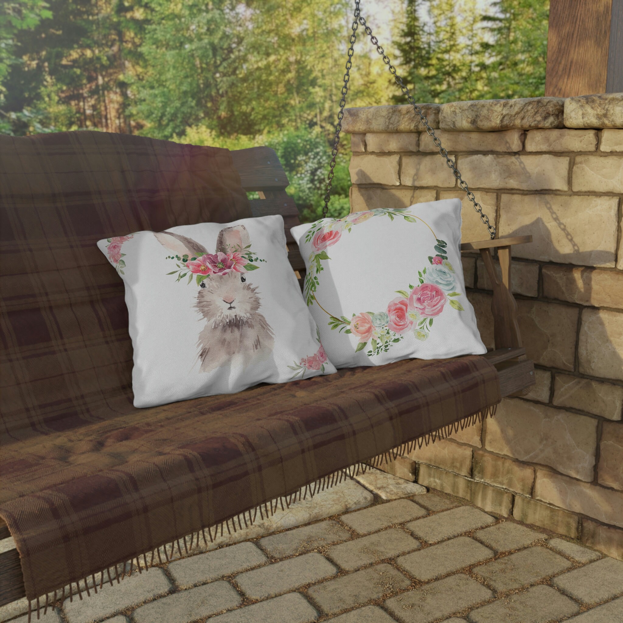 Adorable Bunny Outdoor Pillows Spring Bunny Pillow Easter Pillow Indoor