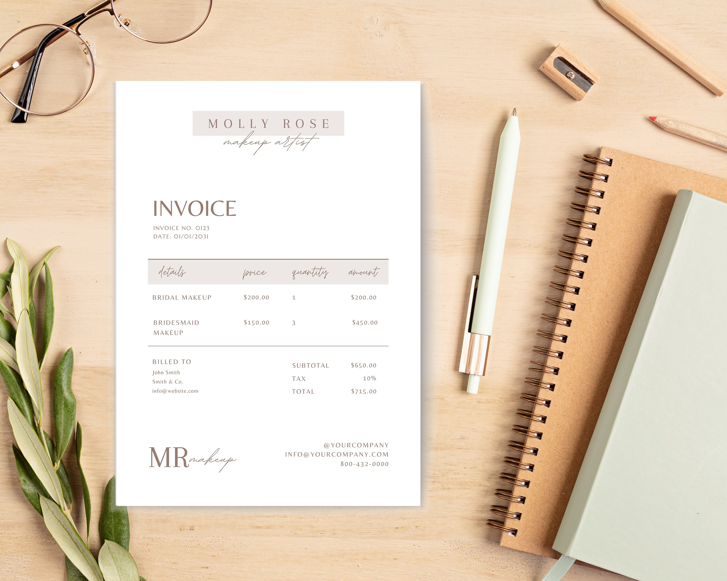 Invoice Editable Template, Printable Small Business Invoice, Digital ...