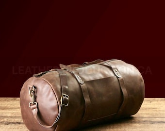 Vintage Leather Duffle Bag for Men, Handmade Weekender Bag, Full Grain Leather Travel Bag, Carry On Luggage, Overnight Gym Bag