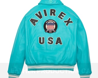 Icon Jacket, Iconic Military Bomber Jacket, Leather Bomber Jacket, leather jacket In Teal Color With Embroidery Patches