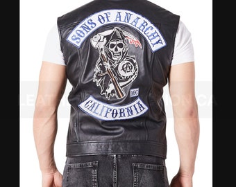 Jax Teller Vest, SOA Vest, Sons of Anarchy Vest in Black, Blue Patches, SOA Jax Teller Redwood Riplica Vest - Personlized gift for men's
