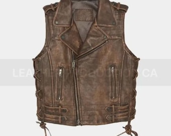 Leather Vest, Vintage Brown Leather Vest, Leather Vest For Bikers, Motorcycle Biker Vest, Customized Original Leather Vest/Waistcoat